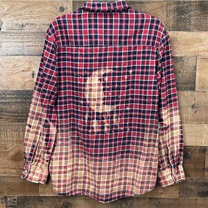 Bleached Crescent Moon Dream Catcher Flannel Shirt Red Navy Plaid Size XL